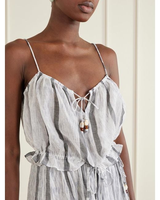 Ulla Johnson White Cara Bead-Embellished Striped Cotton Coverup