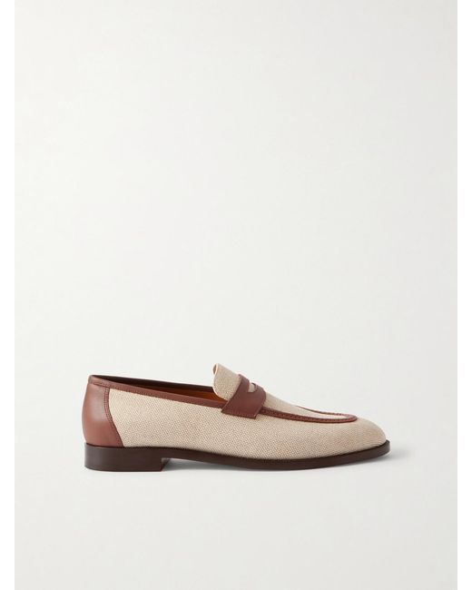 Loro Piana Natural Sergio Leather-Trimmed Canvas Loafers