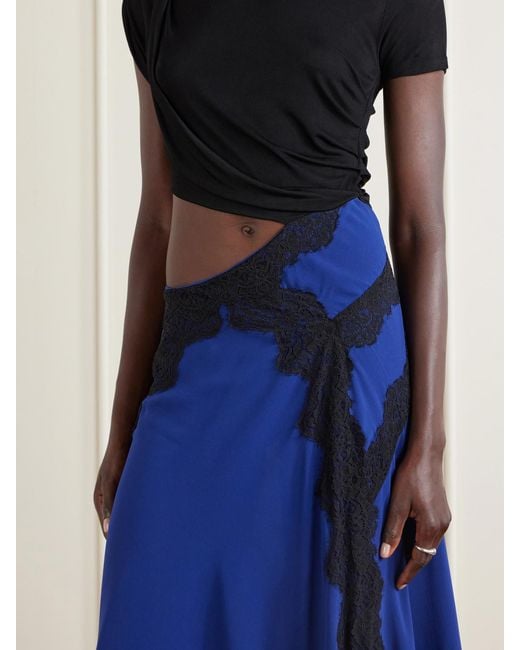 Christopher Esber Blue Verve Asymmetric Lace-Trimmed Silk-Georgette And Ribbed Jersey Dress