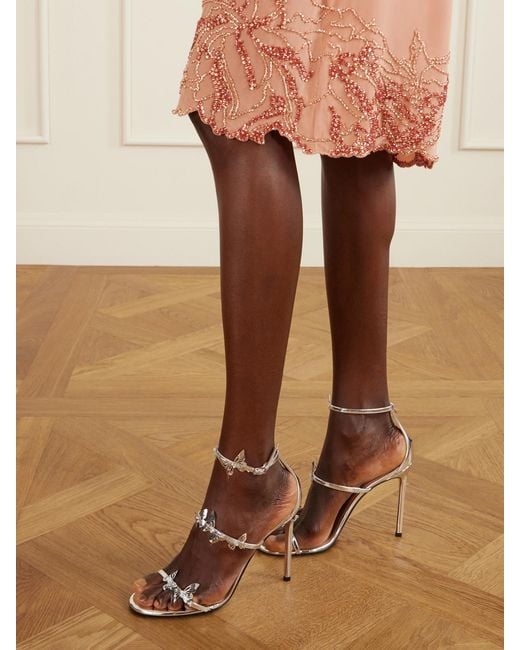 Aquazzura White Papillon Sauvage 105 Embellished Metallic-Leather Sandals