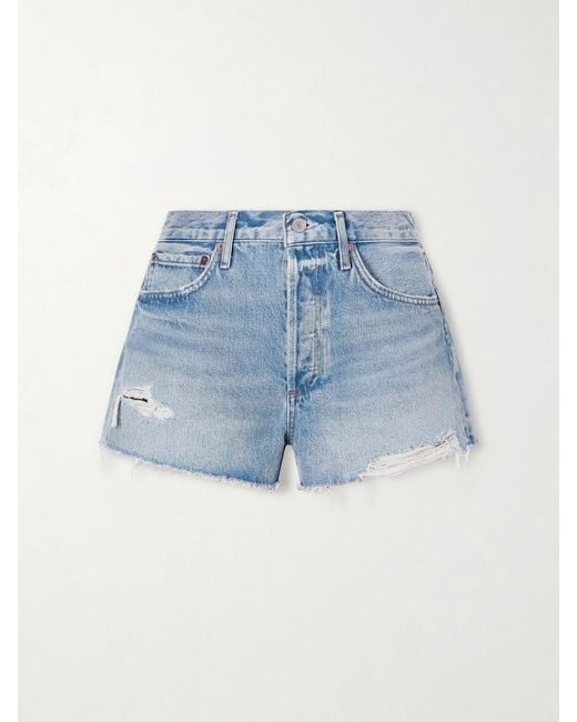 Agolde Blue Parker Distressed Denim Shorts