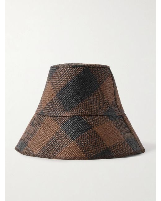 Johanna Ortiz Brown Artesano Heaven And Earth Checked Straw Bucket Hat