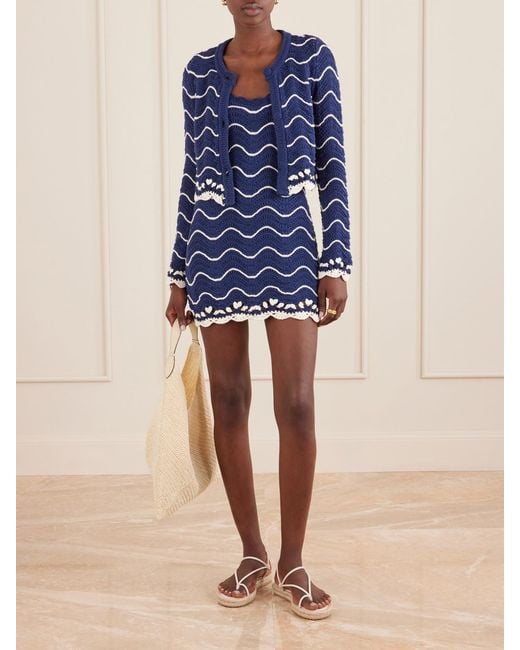 Cara Cara Blue Orel Scalloped Striped Cotton Knit Mini Dress