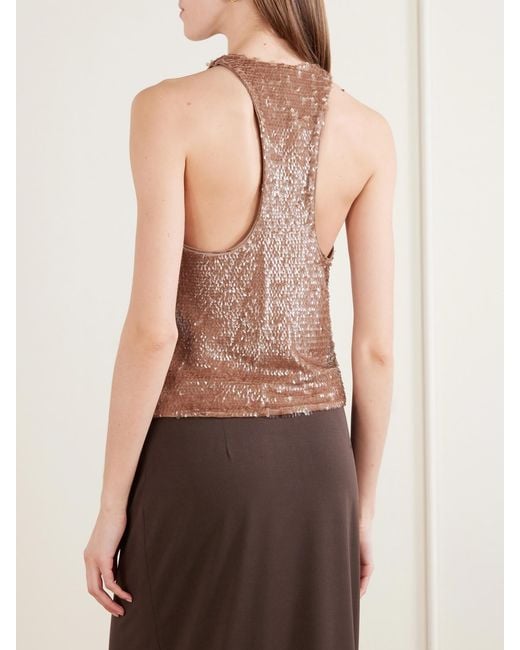 Staud Brown Bree Sequined Tulle Top