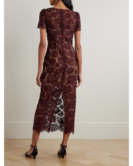 Self-Portrait Purple Bow-Detailed Floral Lace Midi Dress