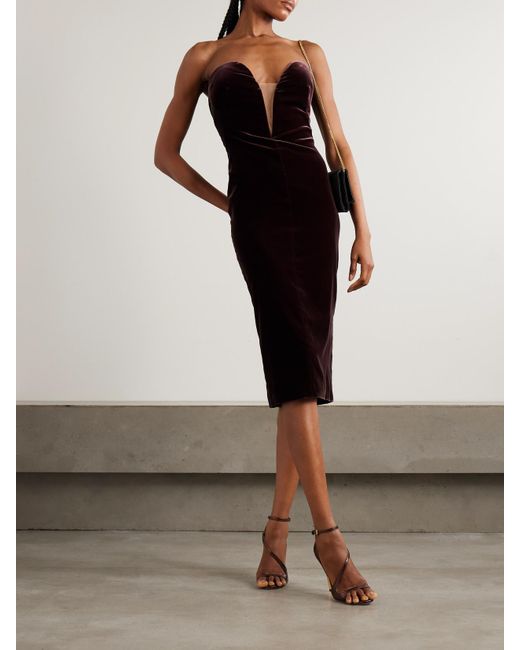 Tom Ford Purple Strapless Velvet Midi Dress