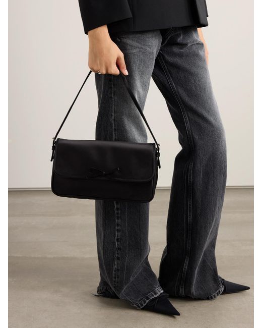 Balenciaga Black Leopolda Bow-Embellished Satin Shoulder Bag