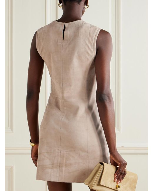 Stouls Natural Miuccia Paneled Suede Mini Dress