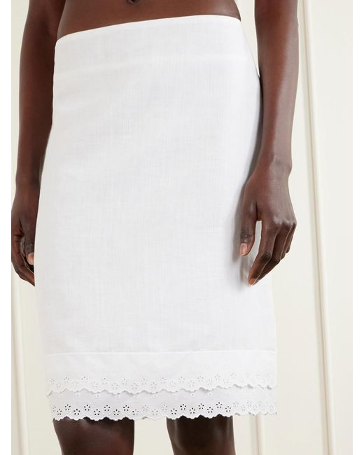 Magda Butrym White Lace-Trimmed Cotton And Linen-Blend Mini Skirt