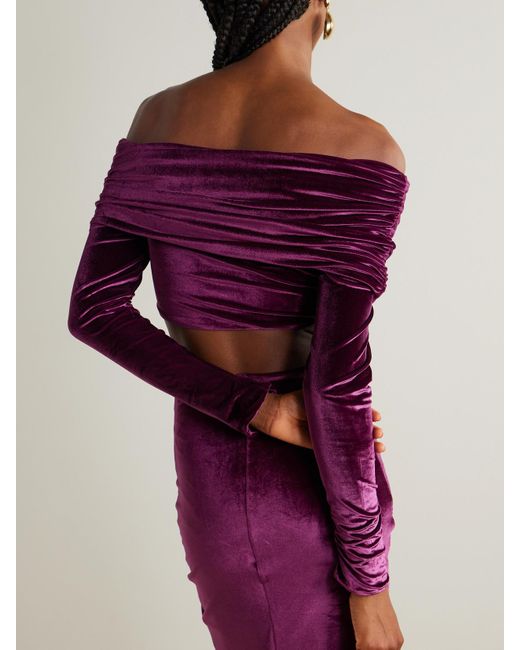 Maygel Coronel Purple Lido Cropped Stretch-Velvet Top