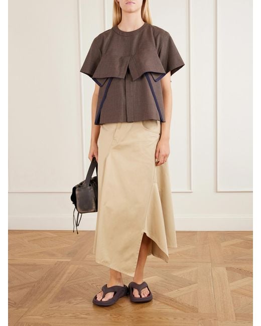 Sacai Brown Ruffled Wool Blouse