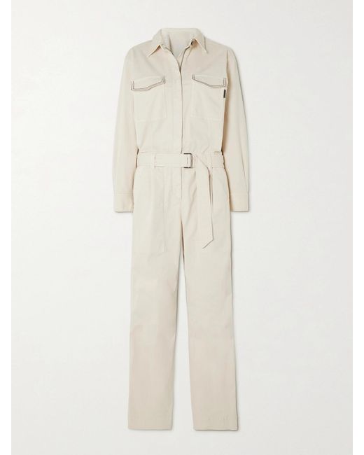 Brunello Cucinelli Natural Belted Bead-Embellished Cotton-Blend Drill Jumpsuit