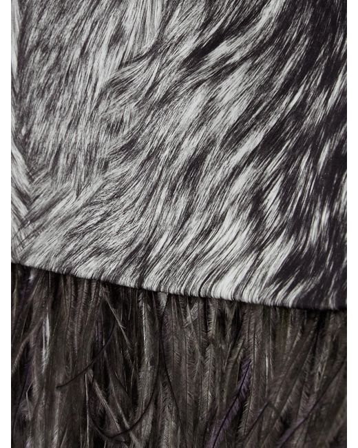 Dolce & Gabbana Gray Feather-Trimmed Printed Stretch-Silk Charmeuse Skirt