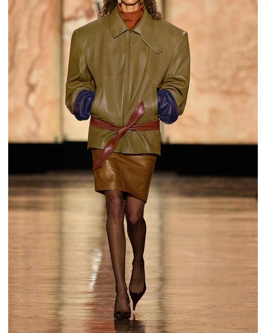 Saint Laurent Green Belted Leather Jacket