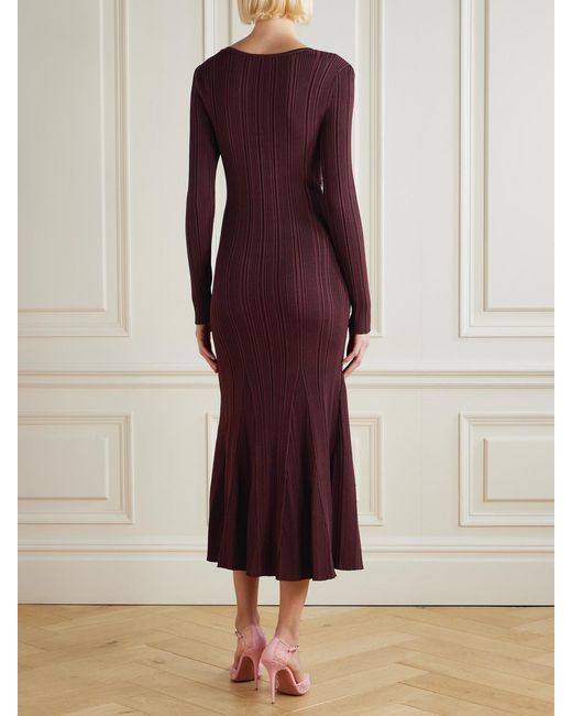 Self-Portrait Red Lace-Trimmed Ribbed-Knit Midi Dress