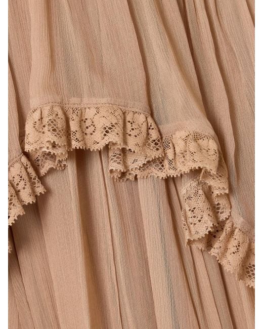 Zimmermann Natural Hypnotic Midikleid Aus Crêpe De Chine Mit Stufen Und Spitzenbesätzen
