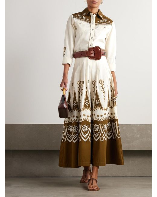 Emporio Sirenuse Natural Amelianna Embroidered Cotton-Blend Drill Maxi Skirt