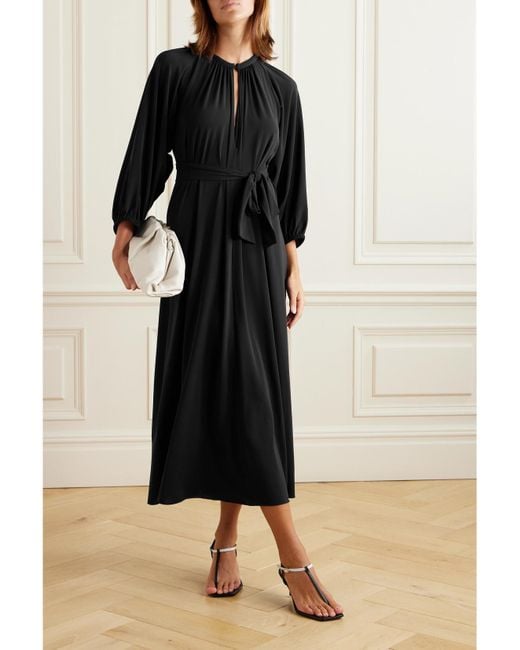 Eres Black Adela Midikleid Aus Stretch-Jersey Mit Bindegürtel Und Raffungen