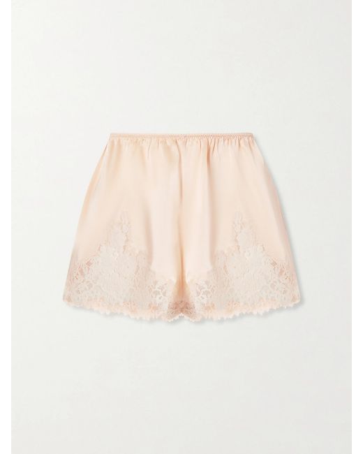 Doen Natural Iona Lace-Trimmed Silk-Satin Shorts