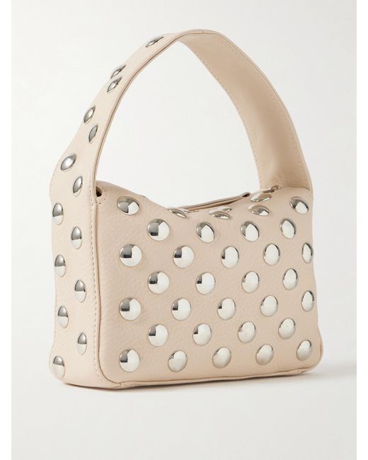 Khaite Natural Elena Small Studded Textured-Leather Shoulder Bag