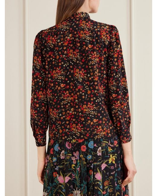 Gucci Red Floral-Print Silk-Crepe Shirt
