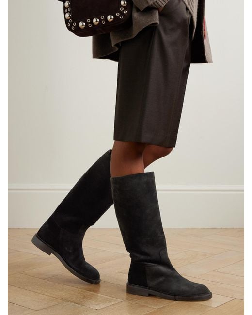 LEGRES Black 80 Suede Knee Boots