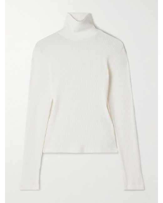 Citizens of Humanity White Caradene Ribbed Stretch-Lyocell Turtleneck Sweater