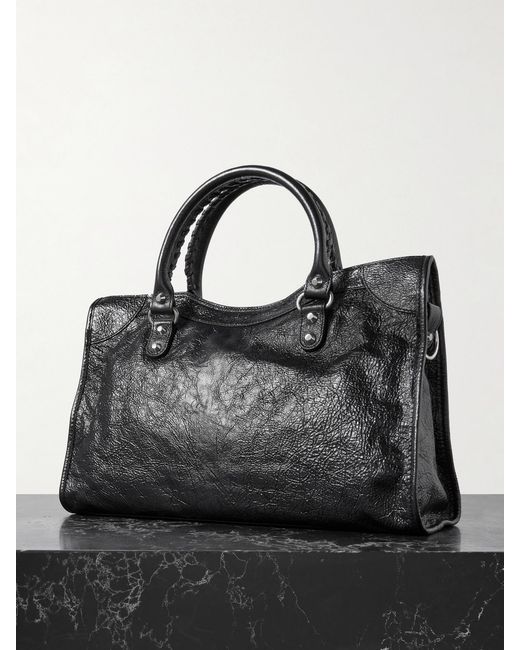 Balenciaga Black Le City Medium Embellished Textured-Leather Tote Bag