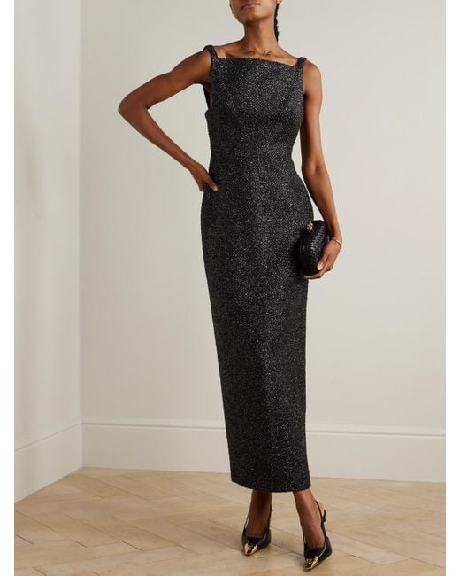 Emilia Wickstead Black Karolyn Open-Back Metallic Tweed Maxi Dress