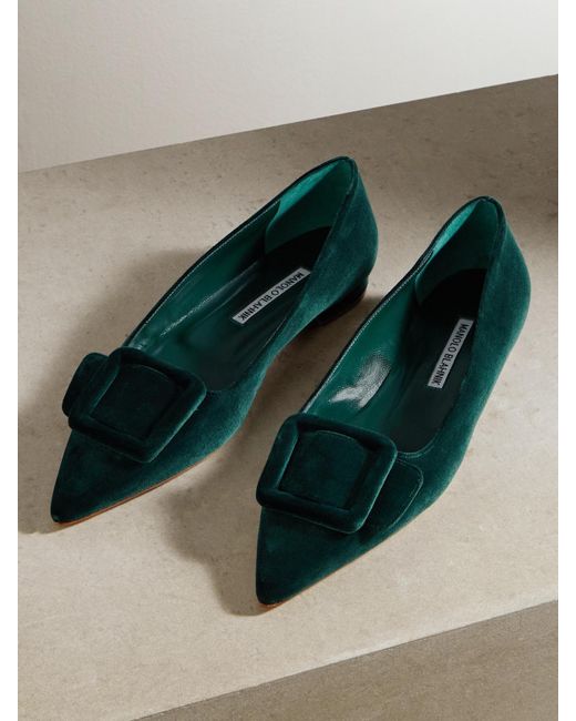 Chaussures Plates À Bouts Pointus En Velours Maysale Manolo Blahnik en coloris Green