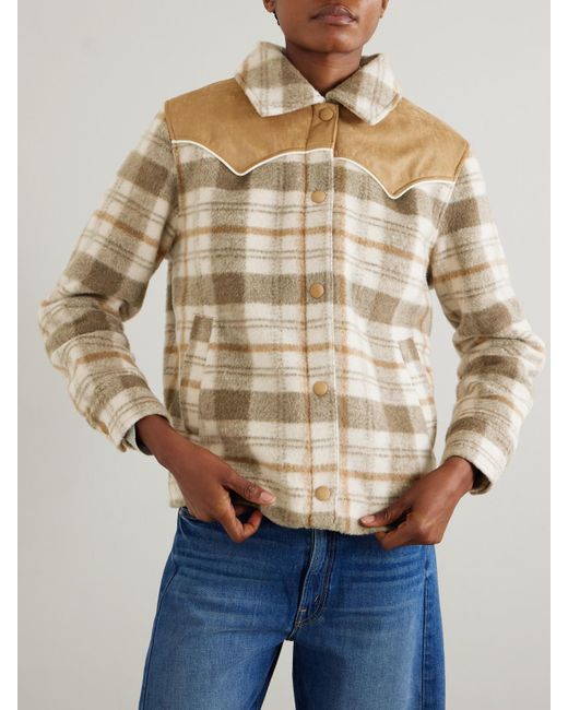 Mother Natural After School Faux Suede-Trimmed Checked Fleece Jacket
