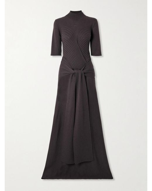 Violante Nessi Black Takashi Tie-Detailed Ribbed Merino Wool Midi Dress