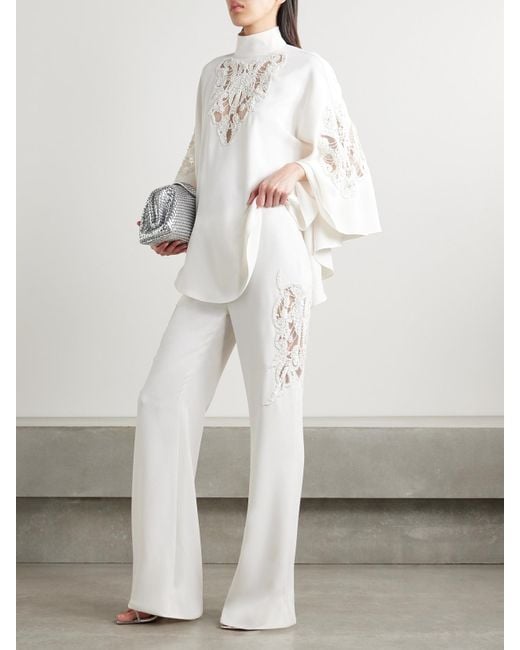 Zuhair Murad White Schlaghose Aus Cady Mit Verzierungen