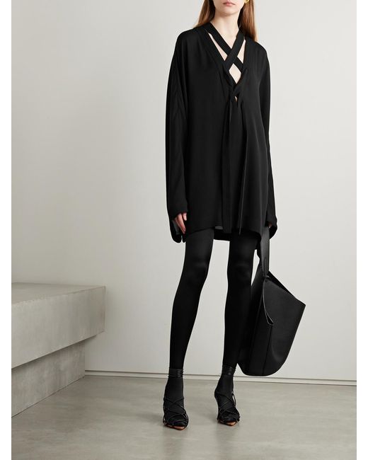 Khaite Black Mehna Lace-Up Silk Crepe De Chine Mini Dress