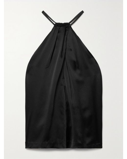 Nili Lotan Black Edwige Gathered Silk-Satin Halterneck Top