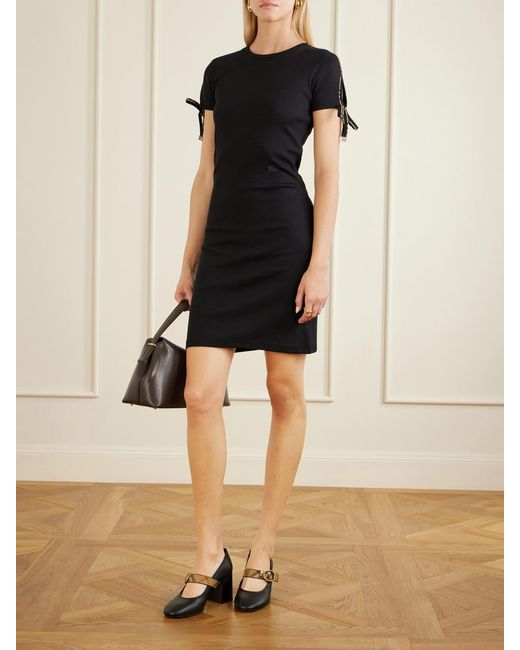 Burberry Black Tie-Detailed Ribbed Stretch-Cotton Jersey Mini Dress