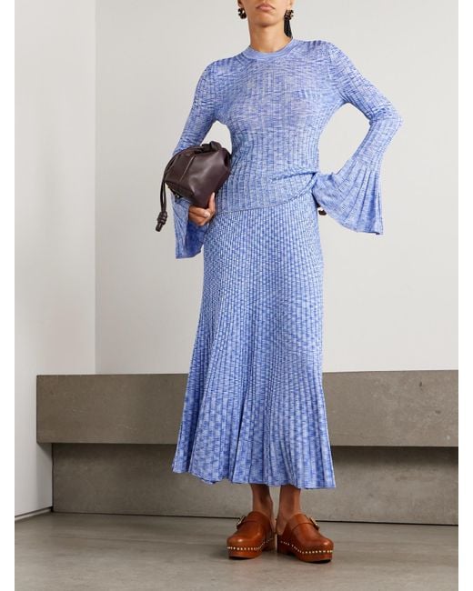 Zimmermann Blue Mouline Ribbed-Knit Midi Skirt