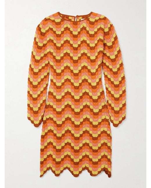 Escvdo Orange Victoria Scalloped Crocheted Cotton Mini Dress