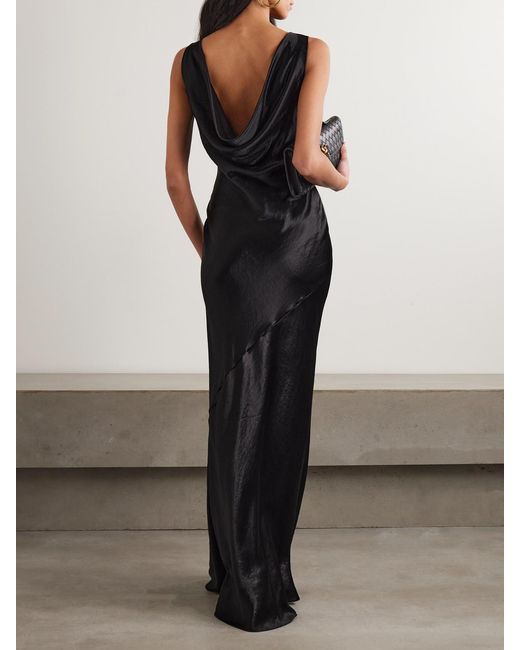 Abadia Black Draped Hammered-Satin Gown
