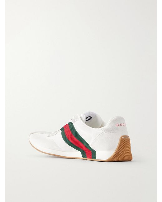 Gucci White Tempo Web-Detailed Suede-Trimmed Mesh Sneakers