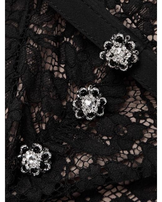 Self-Portrait Black Belted Embellished Cotton-Blend Lace Midi Dress