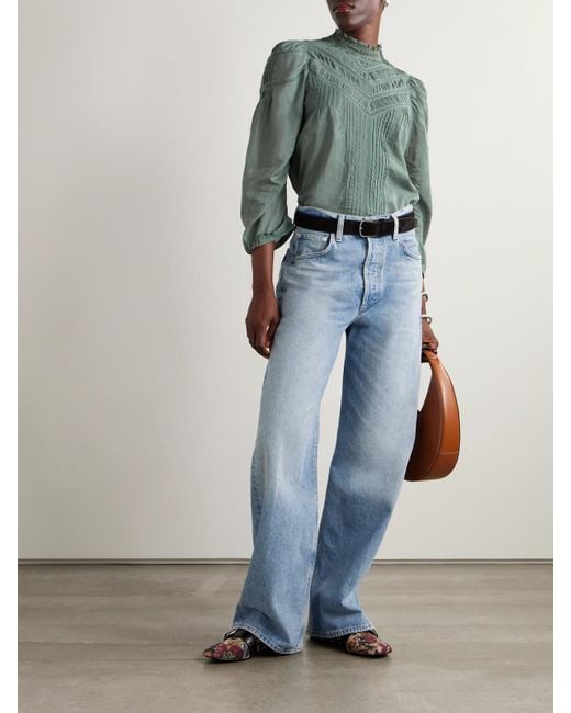 Doen Green Adelphine Crochet-Trimmed Pintucked Organic Cotton-Voile Blouse