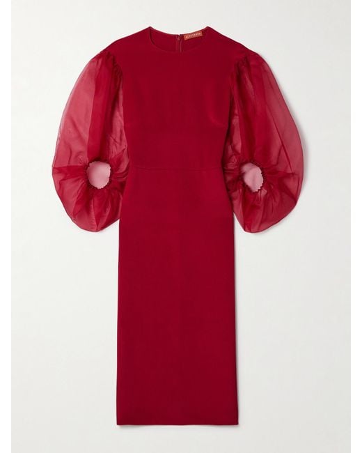Altuzarra Red Danielle Silk-Cady And Organza Midi Dress