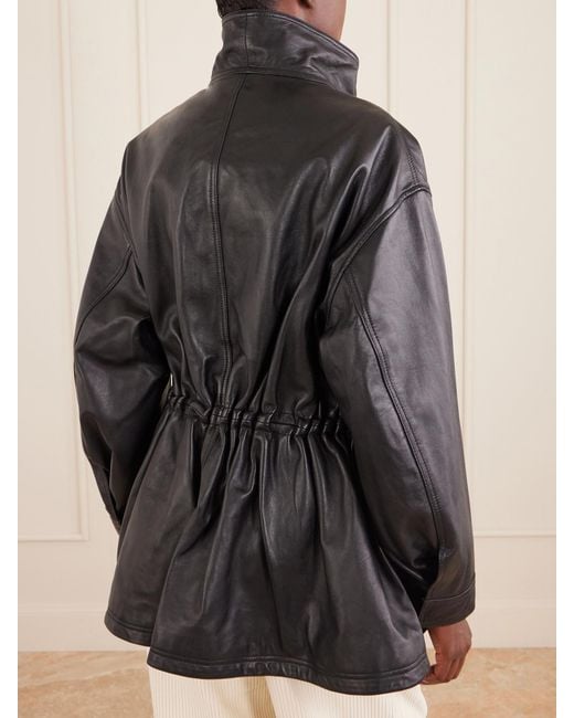Rohe Black Sculptural Gathered Leather Jacket