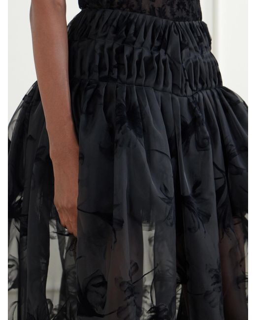 PAULINE DUJANCOURT Black Rebecca Velvet-Trimmed Organza Midi Skirt