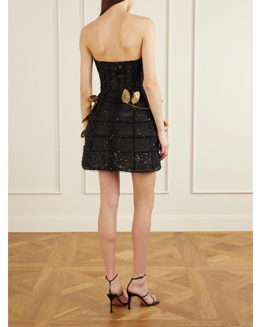 Oscar de la Renta Black Embellished Tulle Mini Dress