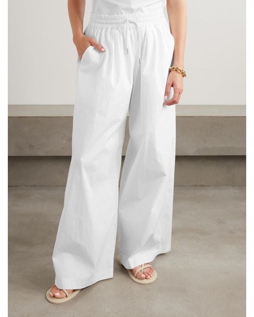 St. Agni White Cotton-Blend Poplin Wide-Leg Pants