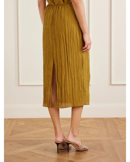 Tibi Green Crinkle Charmeuse Midi Skirt