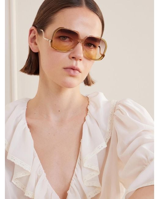 Chloé Natural Square-Frame Acetate Sunglasses
