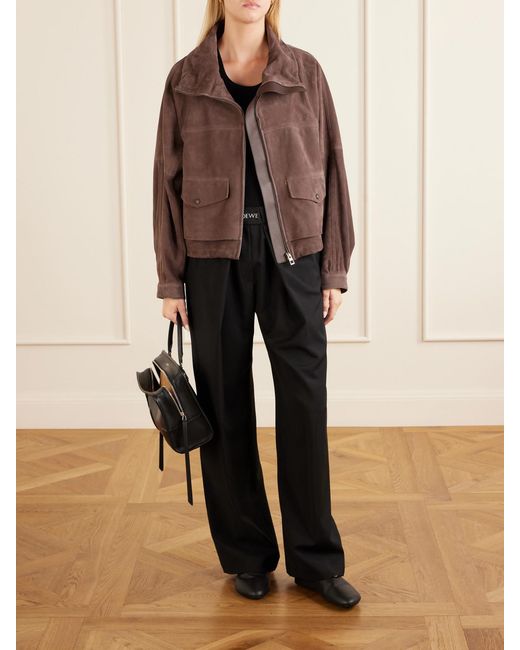 Loewe Brown Anagram-Embroidered Suede Jacket